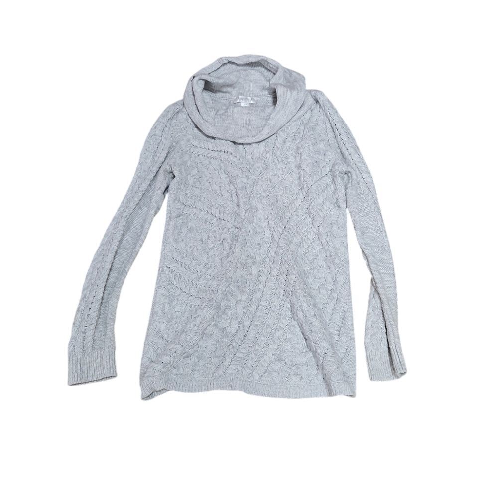 Motherhood Maternity Gray Cable Knit Cowl Neck Sweater Medium Bump Friendly Fall - Picture 2 of 9